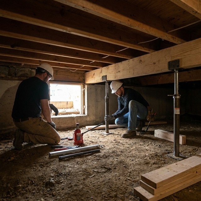 crawl space structural repair Virginia - support jack and beam installation