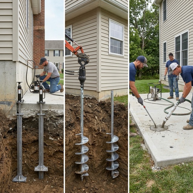 foundation repair cost comparison Texas - push piers vs helical piers vs mudjacking