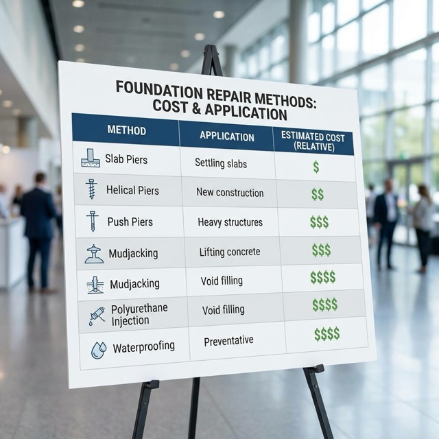 foundation repair methods compared Texas - side-by-side cost and application chart