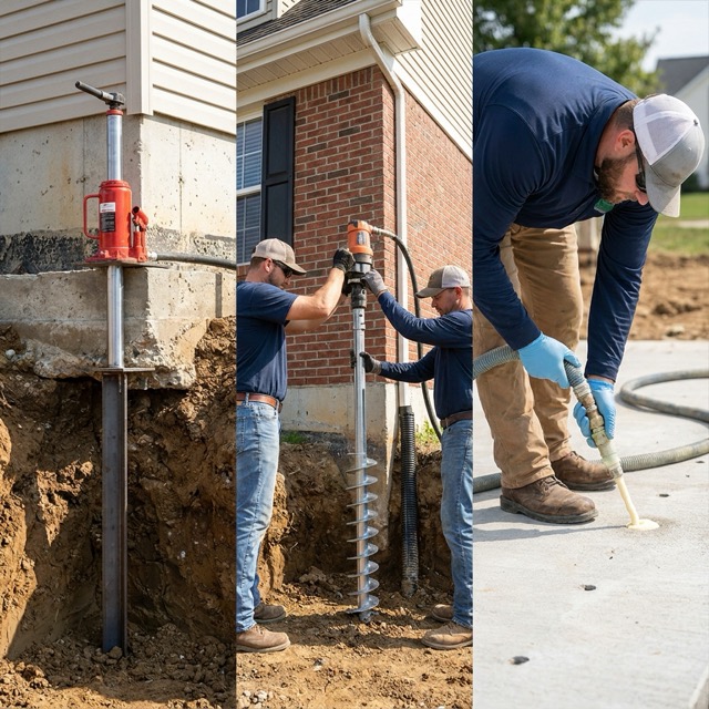 push pier vs helical pier vs foam injection Texas - foundation repair method comparison