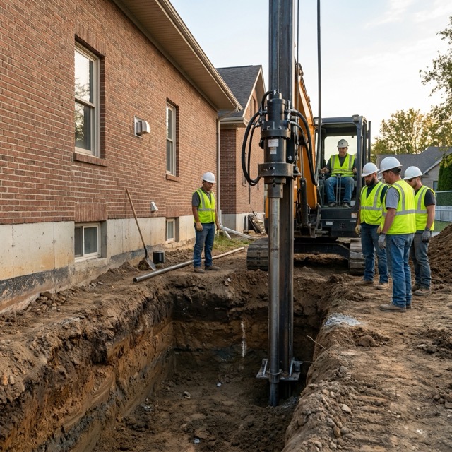 pier underpinning Florida - push pier driven to load-bearing strata beneath foundation