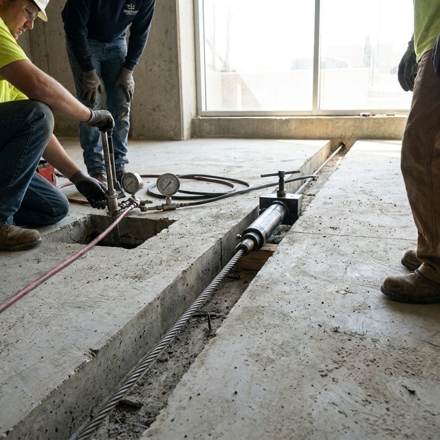 post-tension slab repair Texas - cable tension system in concrete slab foundation